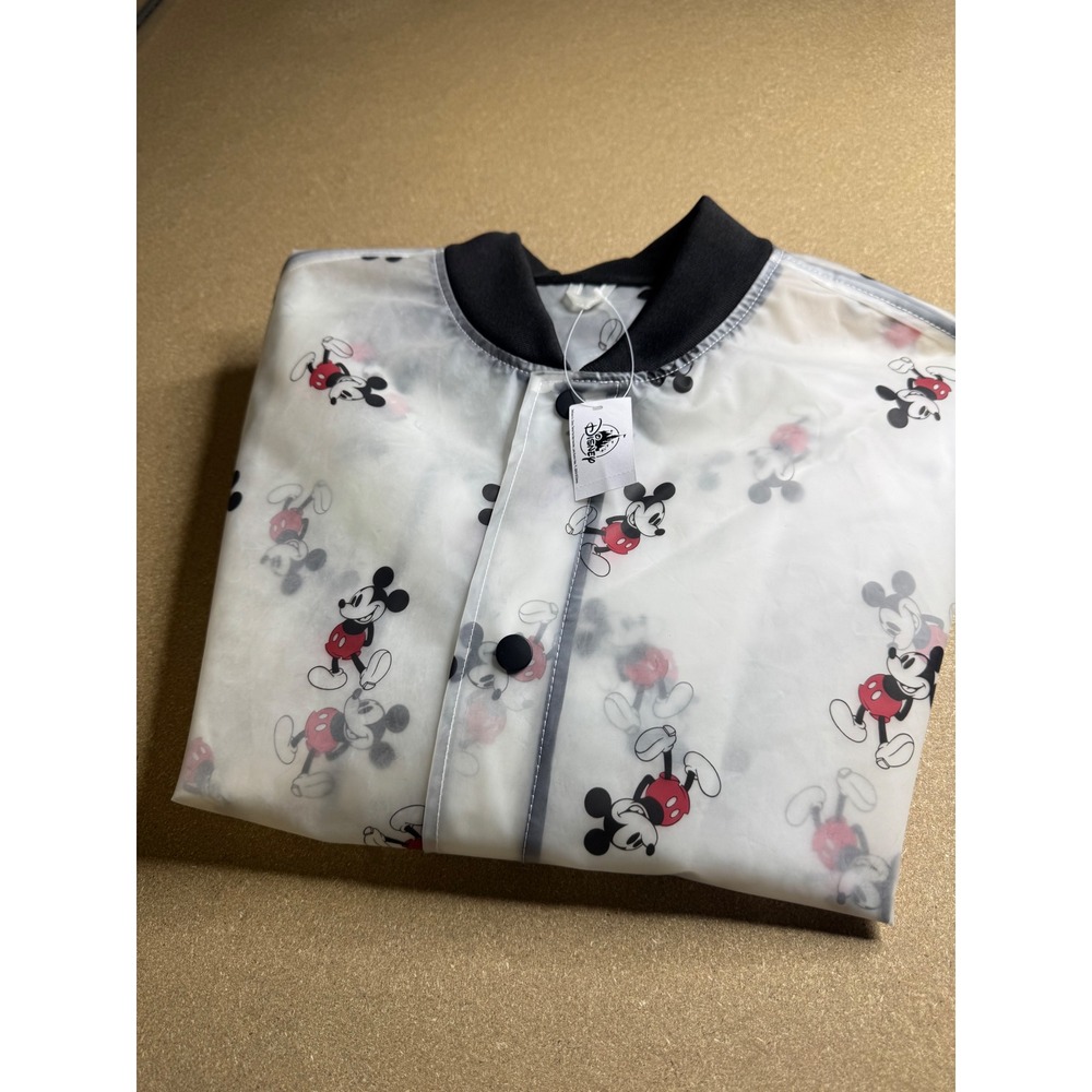 Disney Mickey Mouse Translucent Rain Jacket White Bomber Snap Front women's S